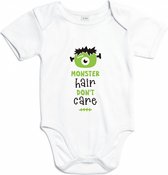 Rompertjes baby met tekst - Monster hair don't care - Romper wit - Maat 74/80