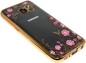 Glimmend bloemen hoesje goud Geschikt voor Samsung Galaxy S7