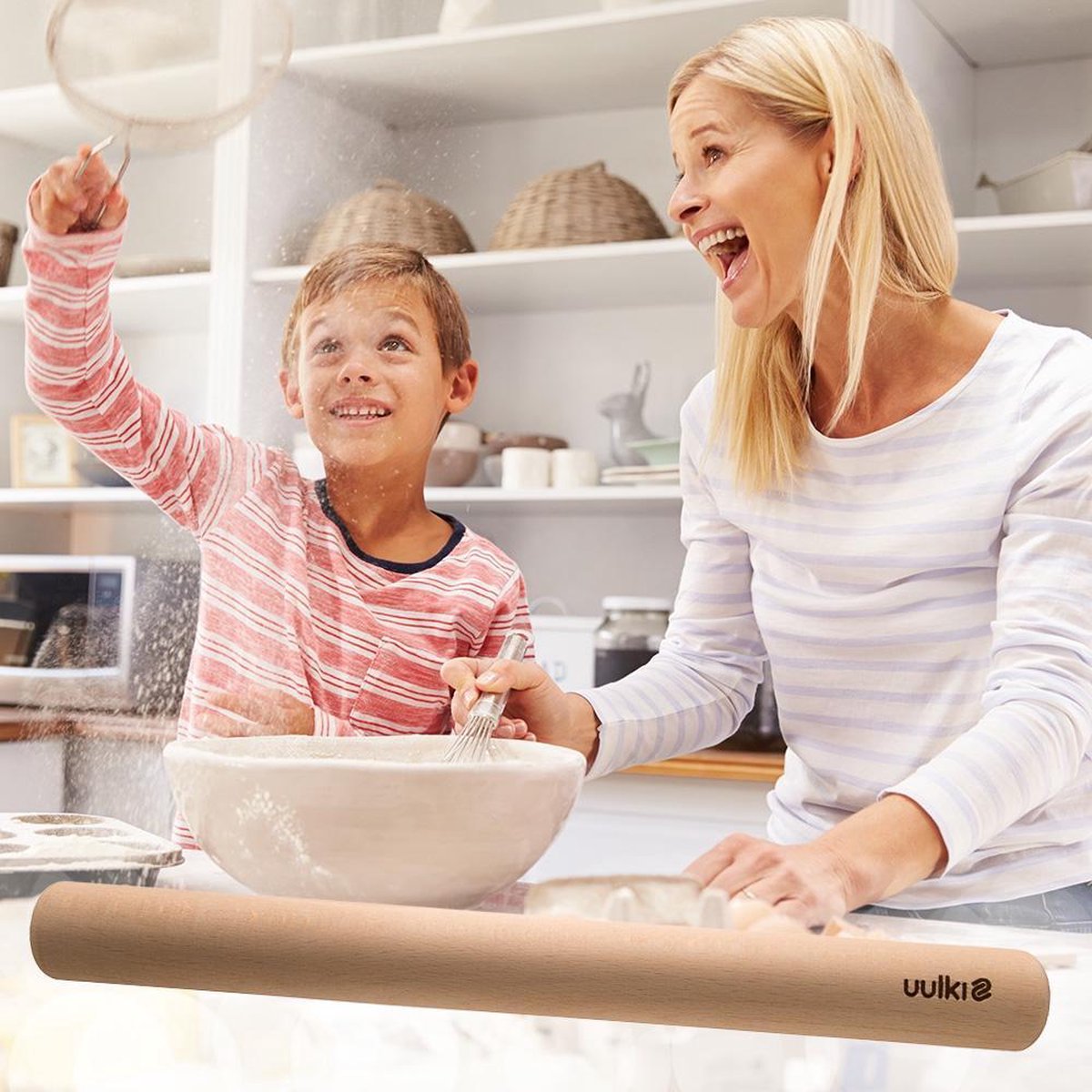 3 STKS Professionele Houten Deegroller, Milieuvriendelijke Beuken Rolling Pin met Schaal Lijnen, voor Bakken, Gebak Deeg Roller, Fondant, Pizza