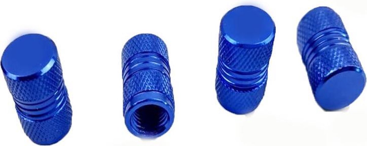 4 Ronde donkerblauwe aluminium ventieldopjes met antislip profiel voor de auto - NBH® - Merkloos