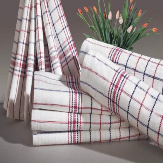 Homéé Theedoek Nationale ruit rood / blauw 100% katoen 65x65cm - set ...