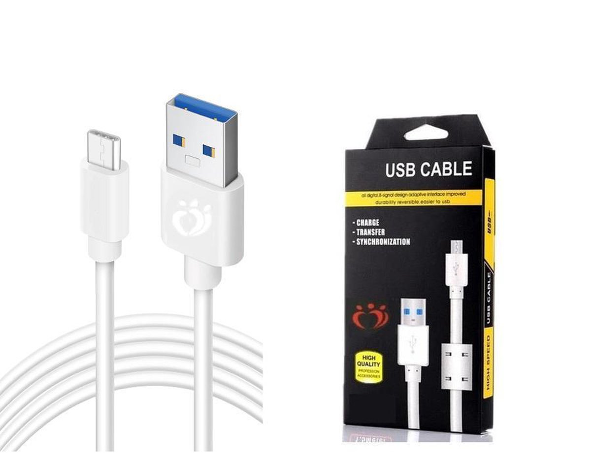Olesit Micro USB Kabel 3 Meter Fast Charge 2.1A - Laadsnoer Oplaadkabel - Magnetische Ring - Data Sync & Transfer - Wit