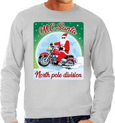 Foute Kersttrui / sweater - MC Santa North Pole division - motorliefhebber / motorrijder / motor fan - grijs voor heren - kerstkleding / kerst outfit S (48)