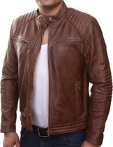 GIL | Heren leren jasje "Solo Rider" met 2 borstzakken; fijnste leder; klassieke vintage retro motorfiets; kleur: cognac. Cognac L