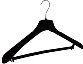 De Kledinghanger Gigant - 20 x Mantel / kostuumhanger kunststof velours zwart met schouderverbreding en broeklat, 45 cm
