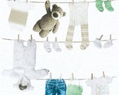 CUDDLES AND VOTHES ON THE WASHING LINE - Green Creme - AS Creation Little Stars