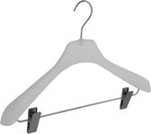 De Kledinghanger Gigant - 15 x Mantel / kostuumhanger kunststof frosted met schouderverbreding en anti-slip knijpers, 42 cm