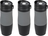 3x Thermosbekers/warmhoudbekers grijs/zwart 380 ml - Thermo koffie/thee isoleerbekers dubbelwandig met schroefdop