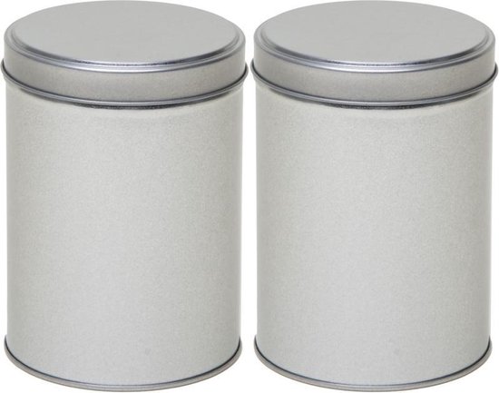 2x Boîtes de rangement rondes argentées / boîtes de rangement 13 cm - Dosettes / tasses à café argentées boîtes de rangement - Boîtes de rangement