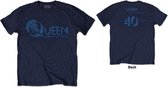 Queen Heren Tshirt -M- News Of The World 40th Vintage Logo Blauw