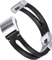 Leer metaal bandje "double" zwart geschikt voor Fitbit Charge 2 - SmartphoneClip