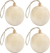 4x Houten kerstballen van licht hout Keizerin boom 6,4 cm - Kerstballen decoratie hangers