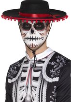 SMIFFYS - Rode en zwarte Dia de los Muertos sombrero voor volwassenen - Hoeden > Overige