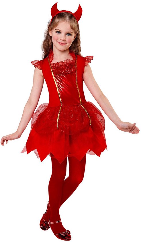 WIDMANN - Rode duivel jurk met haarband voor meisjes - 158 (11-13 jaar)