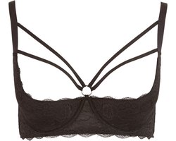Cottelli Plus Size – Kanten Riem Top Beha met Licht Gevoerde Open Cups en Stijlvolle Buste Ring – Maat 85D – Zwart