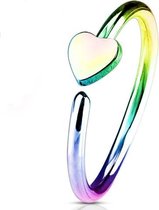 Neus piercing hoop ring hartje regenboog kleuren ©LMPiercings