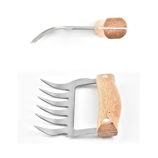 2 PC's Bear Claw vormige roestvrijstalen Barbecue vork kip versnipperd houten verwerken anti-slip creatieve keuken vork klauw vlees klauw Splitter met (Redwood) - Merkloos