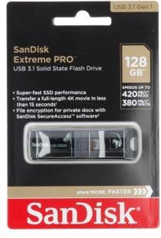 SanDisk Extreme PRO 128 Go : clé USB 3.2 gen 1 SSD avec vitesses de lecture  jusqu'à 420 Mo/s et vitesses d'écriture jusqu'à 380 Mo/s 