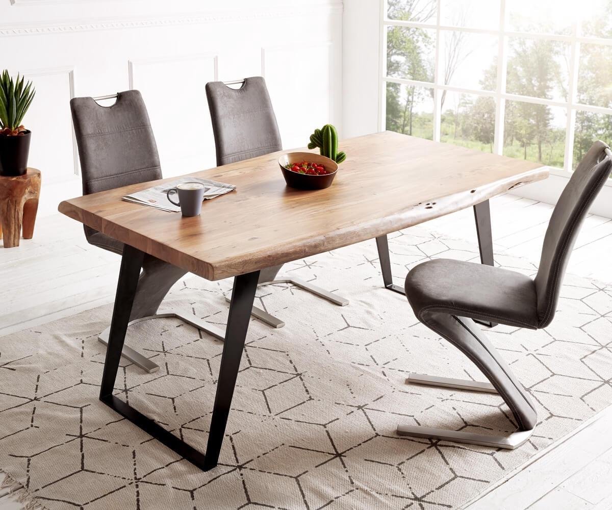 DELIFE Eettafel Edge acacia natuur 180x90 XL metaal schuin Live-Edge Bruin