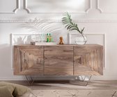 Commode Wyatt sheesham natuur 150 cm met 3 deuren in roestvrij staal design dressoir