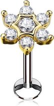 Traguspiercing CZ ster goud kleur 6 mm