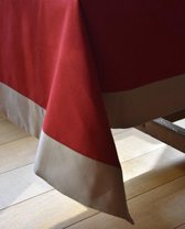 100% Katoen Tafellaken- Tafelkleed - Tafelzeil - Kerst - Feestdagen - Kersttafellaken - Hoogwaardig - Duurzaam - Rand - Bordeaux - Rood - Beige Rand - 148 cm x  148 cm
