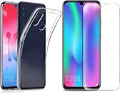 Hoesje Geschikt voor: Huawei P Smart Plus 2019 Transparant TPU Siliconen Soft Case + 2X Tempered Glass Screenprotector