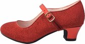 Feest schoenen - Prinsessen schoenen rood glitter maat 35 (binnenmaat 22,5 cm) bij bruidsjurk meisje - verkleden - Kerst schoenen - Carnaval - Halloween -