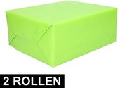 2x rollen Kadopapier lime groen - 200 x 70 cm - cadeaupapier / inpakpapier