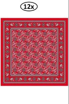 12x Boeren zakdoek rood 63x63 cm waaier motief -  zakdoek bandana boeren carnaval feest sjaal