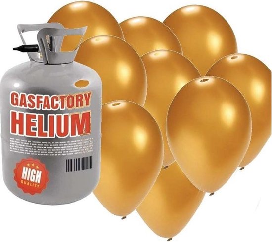 Helium tank met 30 gouden ballonnen - Goudkleurig - Heliumgas met ballonnen voor een thema feest