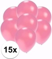 Kleine metallic roze party ballonnen 15x stuks van 13 cm - Feestartikelen/versieringen