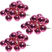 30x Mini glazen kerstballen kerststekers/instekertjes fuchsia roze 2 cm - Fuchsia roze kerststukjes kerstversieringen glas