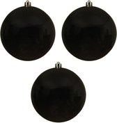 3x Grote zwarte kunststof kerstballen van 14 cm - glans - zwarte kerstboom versiering
