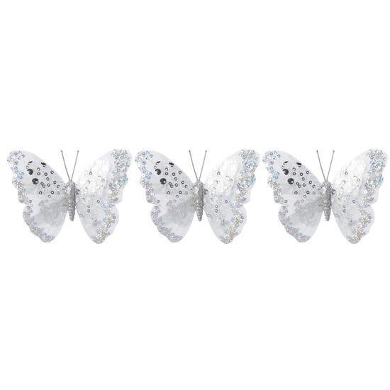 6x Kerst decoratie vlinders zilver 12 x 11 cm Kerstboom versiering/decoratie vlinder...