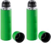 2x RVS thermosflessen/isoleerkannen 500 ml groen - Thermoskannen - Isolatiekannen