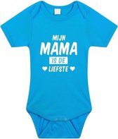 Mijn mama is de liefste tekst baby rompertje blauw jongens - Kraamcadeau - Babykleding 56 (1-2 maanden)