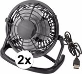 2x Zwarte mini ventilator en met USB stekker - Bureau ventilator 2 stuks
