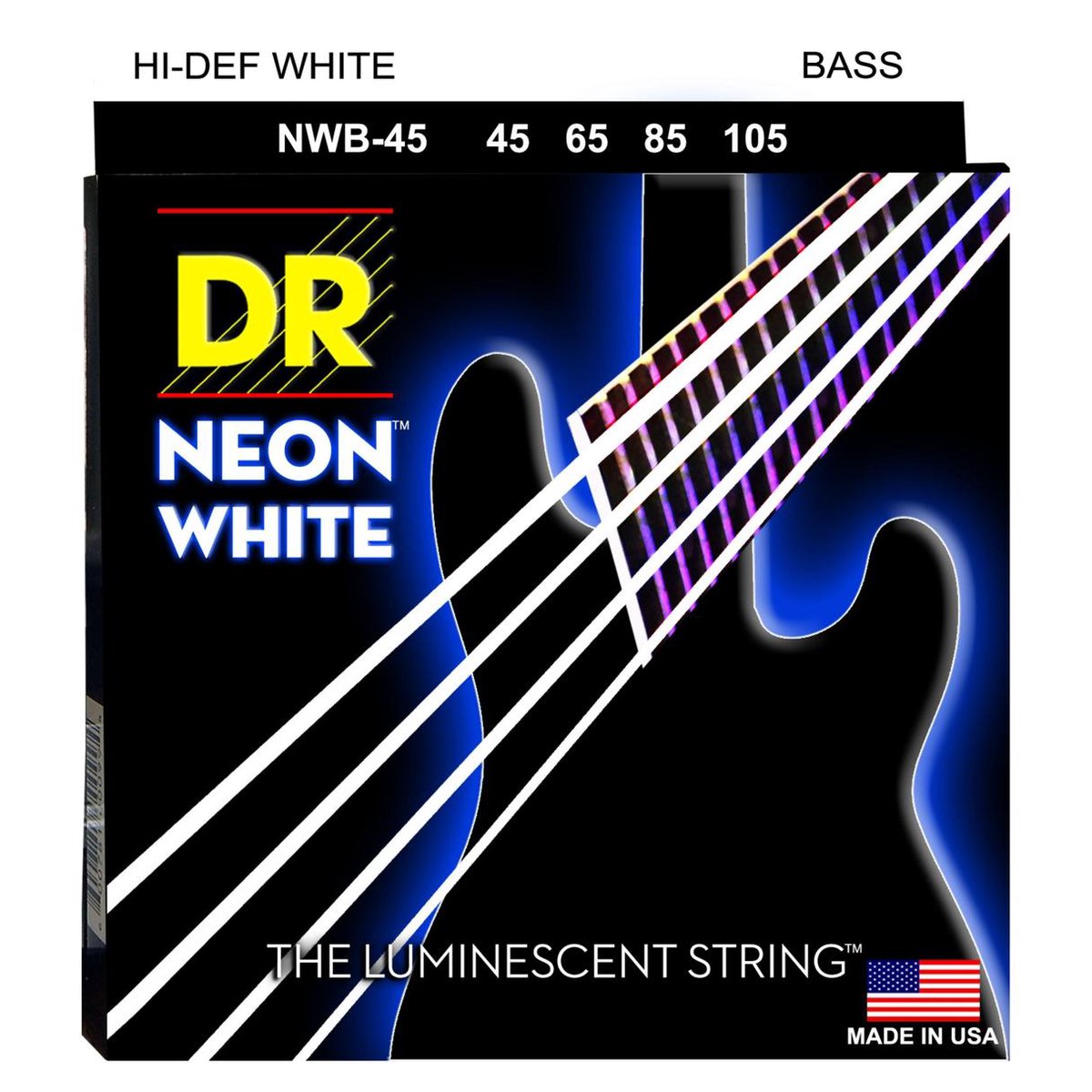 DR Strings NWB-45 Neon White Bassnaren Coated (45-105) Medium