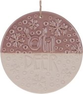Kersthangers - Ceramic plate "Oh deer" 15x15x0.8cm Natural/Pink