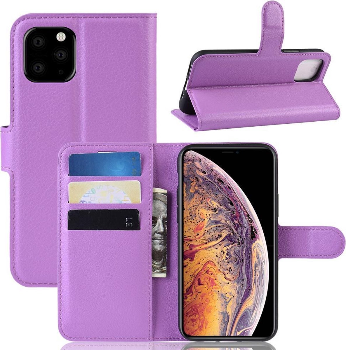 Book Case - Geschikt voor iPhone 11 Pro Max Hoesje - Paars