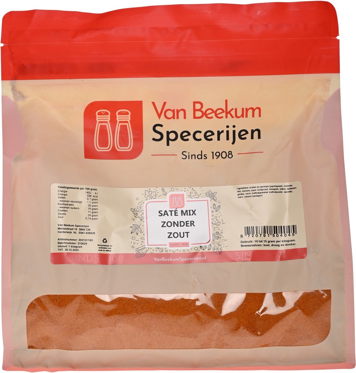 Goedkoopste Van Beekum Specerijen - Saté Mix Zonder Zout - 1 kilo (hersluitbare stazak