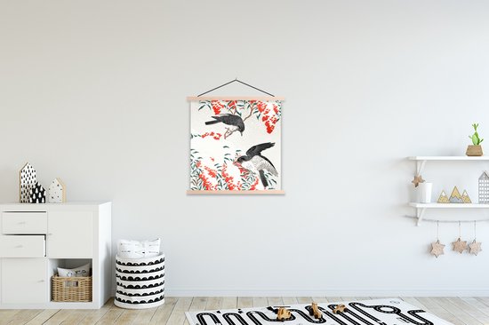 Porte-affiche avec affiche - Affiche scolaire - Vogels - Baie - Rouge - Vintage - Japon - 90x90 cm - lattes vierges