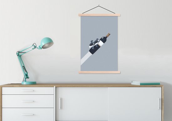 Support pour affiche avec affiche 60 x 90 cm - Affiche scolaire - Bouteille - Homme - Vintage - Affiche textile - Lattes vierges