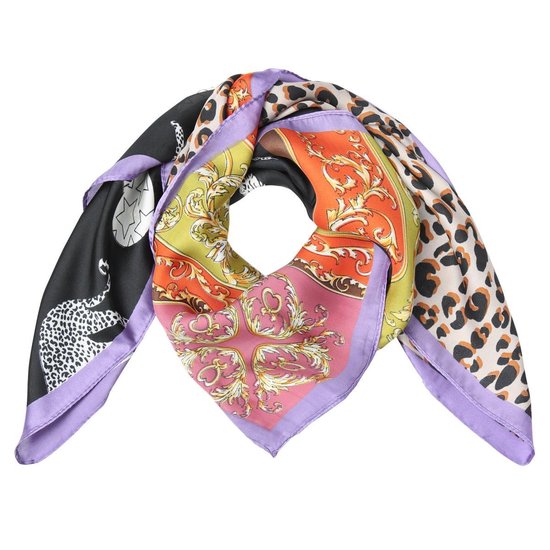 Vierkante zijdezachte sjaal Colorful Leo|Vierkante shawl|Satijn|lila paars|Luipaardprint  | bol.com