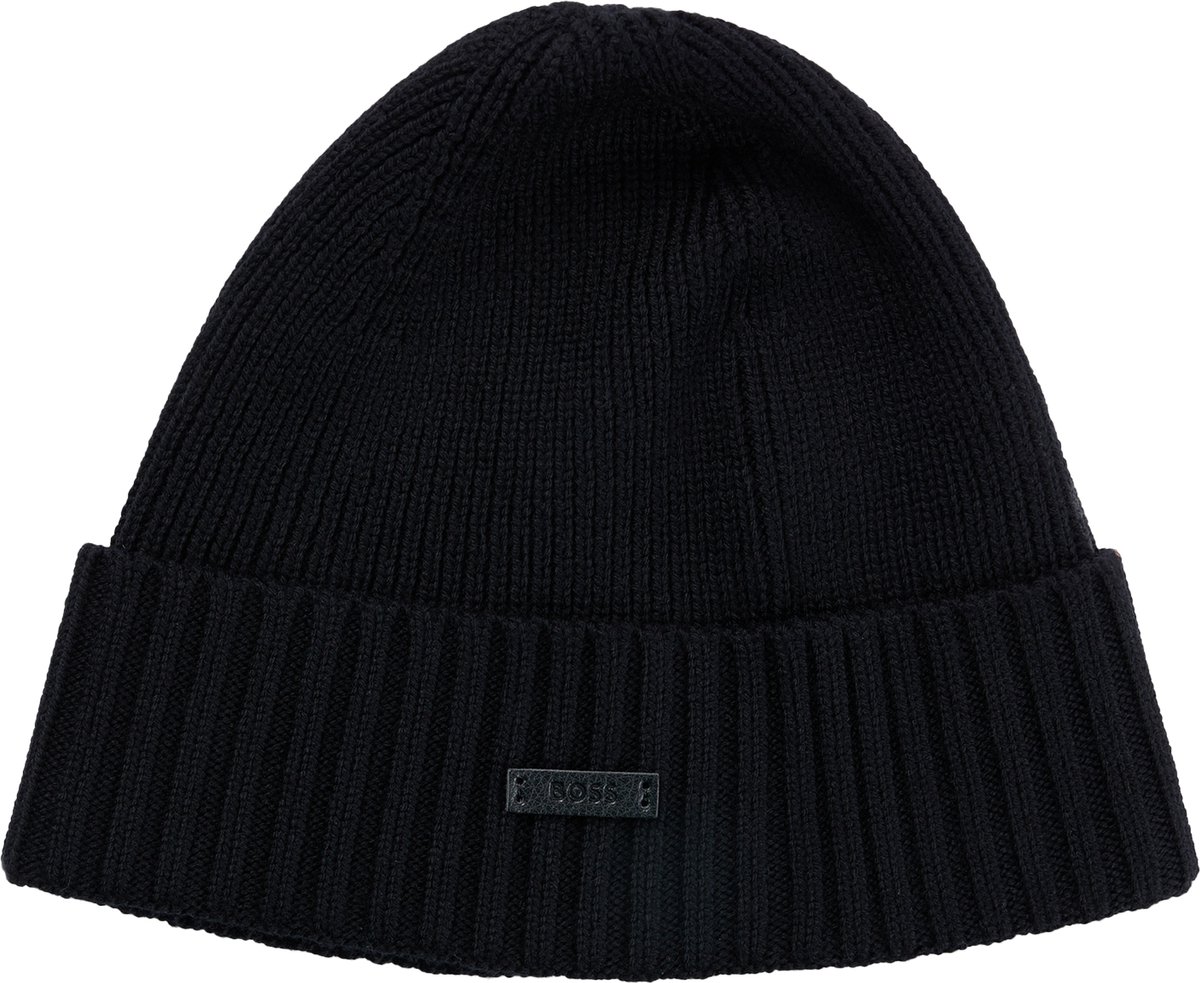 HUGO BOSS muts wol - heren muts met omslag - zwart