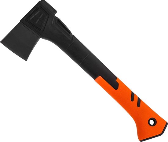Universele bijl 680 g met glasvezel steel en koolstofstaal lemmet - lengte 35 cm - tuin en bos bijl - compacte camping splijtbijl met lemmetbescherming — afbeelding 4