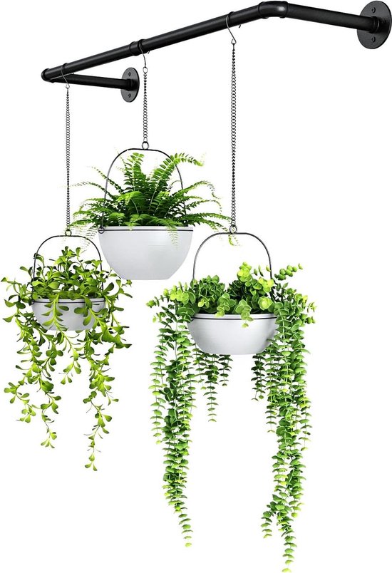 Plantenhanger Hangende plantenbakken voor kamerplanten - raamplafond - drijvende zwarte metalen staaf - muurdecoratie voor woonkamer keuken - slaapkamer