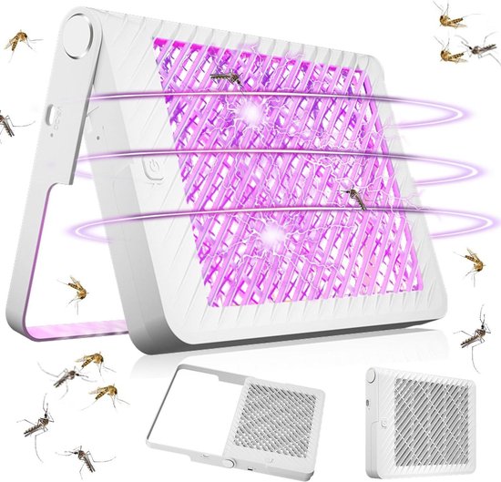 PALONE Matamoscas Eléctrico De 4000 V, Matamoscas 2 En 1 Con Batería De 1200 MAh Recargable Lampara Matamosquitos Con 3 Capas De Malla De Seguridad