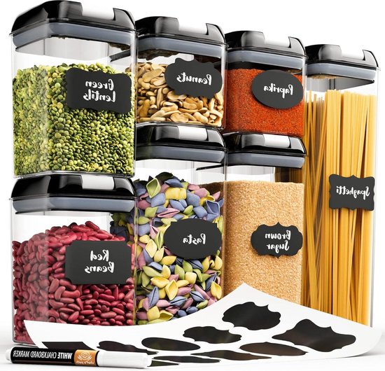 Chef's Path Opbergdoos voor keuken, 2 stuks, luchtdicht, extra groot, voor suiker, meel, granen, rijst, maatlepels, pen en etiketten, voedselopslag (6,5 l
